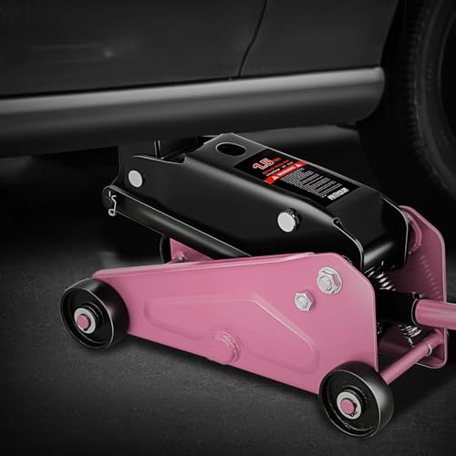 Magshion 1.5 Ton Low Profile Hydraulic Floor Jack, Heavy-Duty Steel Trolley Service Jack with Safety Valve, Swivel Casters, and Wide Saddle for Garage and Vehicle Maintenance, Pink - color: Pink