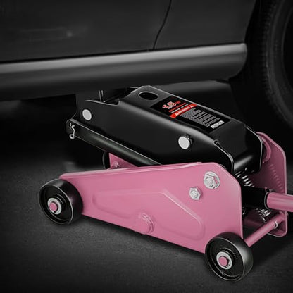 Magshion 1.5 Ton Low Profile Hydraulic Floor Jack, Heavy-Duty Steel Trolley Service Jack with Safety Valve, Swivel Casters, and Wide Saddle for Garage and Vehicle Maintenance, Pink - color: Pink