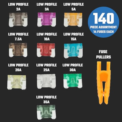 NEIKO 50506A Low Profile Mini Car Fuses Assortment Set, 140pc, Fast Acting, Auto Fuses Kit, Micro Sizes, 2A, 3A, 5A, 7.5A, 10A, 15A, 20A, 25A, 30A, & 35 Amp, Marine Boat, RV, Car Fuse Kit, Fuse Puller - style: Low Profile Mini Car Fuse Set