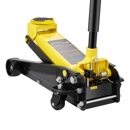 VEVOR 3 Ton Low Profile Floor Jack for All Terrain Vehicles, Heavy-Duty Steel Racing Jack with Quick Lift Pump, 5.12"-20" Lifting Range, 3.0 tons - color: yellow