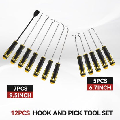 12PCS Automotive Pick and Hook Tool Set, Precision Mechanic Pick Set | Premium Metal Shafts, Includes Scraper, 6 Hook Styles, Dual Length Picks for O-Ring, Seal & Gasket Removal - color: Yellow