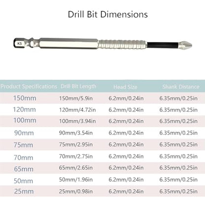 10 Pack PH2 Phillips Bits Set, High Magnetic Screwdriver Drill Bit Set, Anti-Slip S2 Alloy Steel, 1/4'' Hex Shank K5 Impact Bits, 25 50 65 70 75 90 100 120 150mm - color: 10pcs