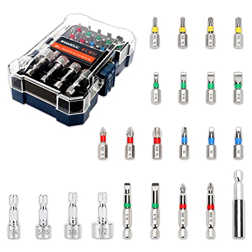 23 Piece Premium Screwdriver Bit Set,Nut Driver Set,Driver Bit Set - S2 Steel Color Bits Set - Magnetic Tips - Phillips,Slotted,Square and Torx - for Power Drill - color: 23pc Color Bit Set