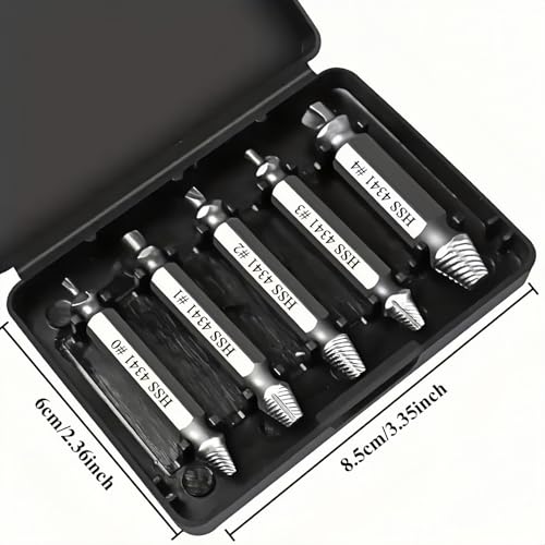 5 Piece Damaged Screw Extractor Set Professional Broken Bolt and Stripped Stud Remover Kit for Automotive and Home Repair