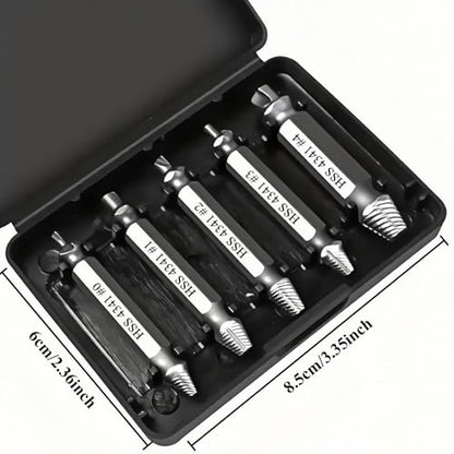 5 Piece Damaged Screw Extractor Set Professional Broken Bolt and Stripped Stud Remover Kit for Automotive and Home Repair