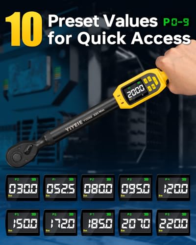 YIYEIE Digital Torque Wrench 1/2" Drive, 8.5-160 Ft-lb/10-220 N.m, ±1% Accuracy, Electronic Torque Tool with Buzzer and LED Alert, 1/2 Torque Wrench Set 8Pcs with Sockets for Motorcycle, Car Repair - size: 8PCS, style: 1/2-Inch (8.5-160 ft.lb)