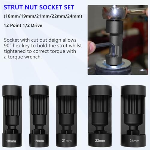 63PCS Shock Absorber Strut Nut Socket Set Master Suspension Strut Top Mount Nut Removal Install Tool with Strut Nut Socket Ratchet Adaptors - size: 63 Pcs