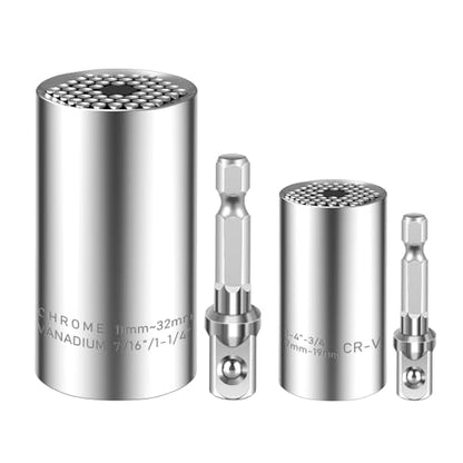 Spurtar 4Pcs Universal Socket Set (11-32mm 7-19mm) for Unscrew Any Bolt | Multi-Function Universal Socket Tool with 3/8" 1/2" Power Drill Adapters Birthday Gift for Dad, Husband, Man, Handyman
