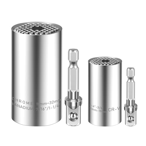 Spurtar 4Pcs Universal Socket Set (11-32mm 7-19mm) for Unscrew Any Bolt | Multi-Function Universal Socket Tool with 3/8" 1/2" Power Drill Adapters Birthday Gift for Dad, Husband, Man, Handyman