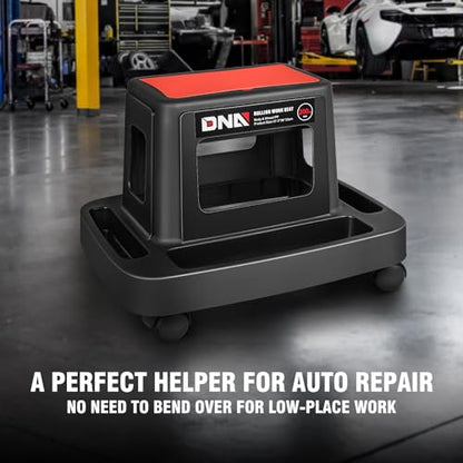 DNA Motoring Mobile Plastic Tool Seat Rolling Garage Work Stool with Under-Seat Storage & Tray for Workshop Auto Repair Shop, Red/Black, TOOLS-00367 - style: UP200lbs Red