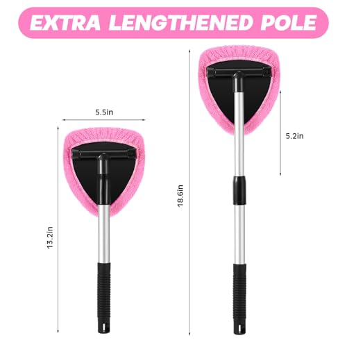 Baderke 10 Pcs Windshield Cleaner Tool Car Window Cleaning Supplies with Extendable Handle Include 6 Washable Microfiber Bonnets 2 Empty 60ml Spray Bottle Glass Wiper Kit(Pink) - color: Pink