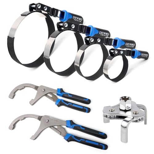 8PC Oil Filter Wrench Set - Swivel Wrenches (2-3/4" to 5-1/4") + Adjustable Pliers (9" & 12") + 3-Jaw Removal Tool w/ 1/2" & 3/8" Adapter - Universal Oil Filter Removal Kit - size: 8PC Oil Filter Wrench Set