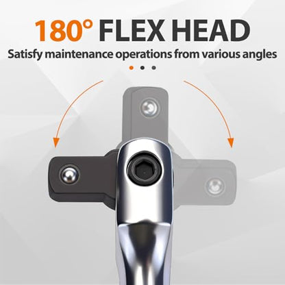 17-inch Dual Drive Breaker Bar, Heavy Duty Breaker Bars, 1/2 drive Flex Handle with 180° Rotatable Head - size: 17inch
