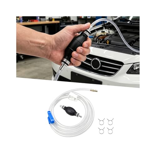 Car Gasoline Siphon Hose Pump, Manual High-Flow Vehicle Oil Gas Transfer Pump with PVC Hose, Portable Automotive Hand Fuel Siphon for Petrol Water Diesel, Universal for Vehicles