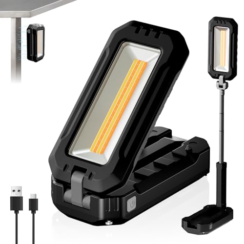 Rechargeable LED Work Light with Magnetic Base and Hanging Hook, 1200LM | Bright Work Lighting / Magnetic Base / Hanging Hook / Adjustable Output / Power-Bank Function / Foldable Body / IPX6 Rating - color: Black