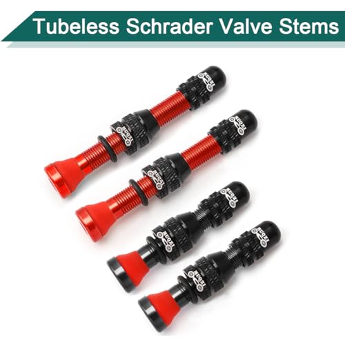 Tubeless Schrader Valve Stems Kits - Alloy Bike Tubeless Tire Valve Stems for MTB and Road Bike with Removal Tool - Color Options - color: 40mm - Red