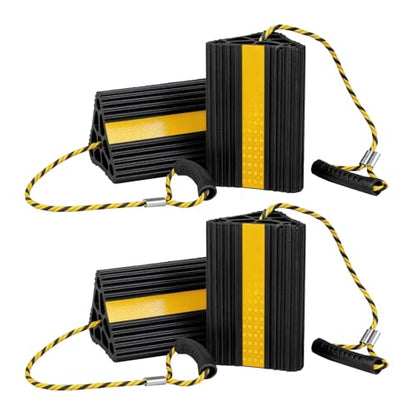Vacallity Update Wheel Chocks for Trailer 4pc Heavy Duty Rubber Wheel Chocks with seprate Handle Rope&Yellow Reflective Tape Tire Chock Blocks for Cars Trucks Aircraft RV Camper Trailer Accessories - size: 4 pack