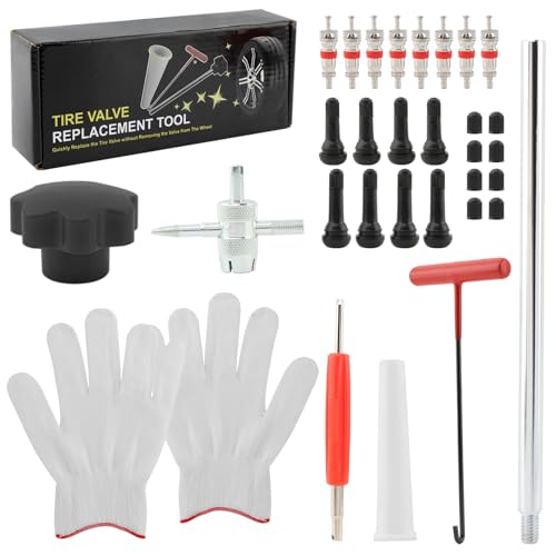 Quick Change Tire Valve Tool Kit, Tire Valve Stem Installation Tool Without Tire-Removal, with TR413/TR414, for Cars Motorcycles Lawn Mowers ATVs(Color:as Shown)