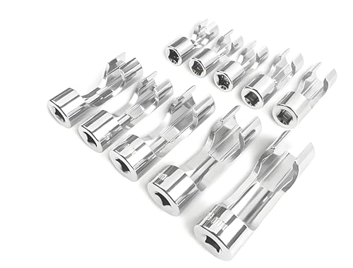 10PCS 10-19mm Flare Nut Socket Set, Steel Drive Line Socket Set, 3/8" Drive Diesel Injector Fuel Line Strut Nut Socket Sets, 10 mm Line Sockets for Fastener