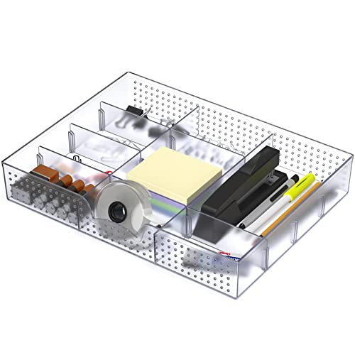 Simple Houseware Drawer Organizer Tray, 9 Adjustable Compartments, Clear | For Office, Makeup, and Craft Drawer or Desktop Storage - color: Clear, size: 1 Pack