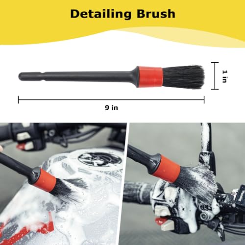 focopot Motorcycle Cleaning Kit 6 Pack with Easy Reach Brush,Tire Brush,Wool Wash Mitt,Chain Brush,Detailing Brush and Microfiber Towel for Cleaning Motorcycle Mudguard,Rims,Exhaust,Frame