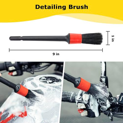 focopot Motorcycle Cleaning Kit 6 Pack with Easy Reach Brush,Tire Brush,Wool Wash Mitt,Chain Brush,Detailing Brush and Microfiber Towel for Cleaning Motorcycle Mudguard,Rims,Exhaust,Frame