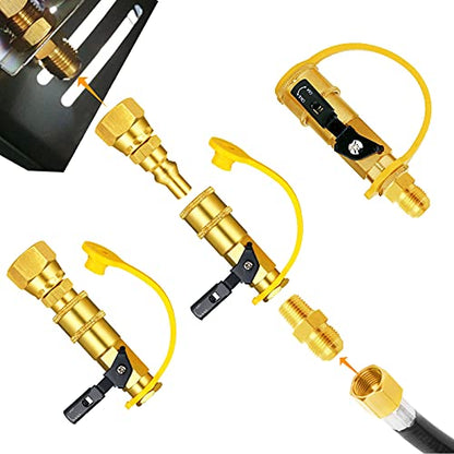 MENSI 1/4" Quick Connect Propane Disconnect Universal Adapter Kit Convert Regulator with 3/8" Female Flare to Quick-Release Connection
