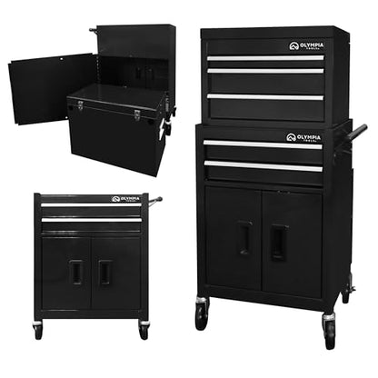 Olympia Tools 20-Inch Rolling Tool Cabinet Organizer, Heavy-Duty 5-Drawer Metal Tool Chest with Wheels and Locking Storage for Garage and Workshop, Black - size: 20IN Combo