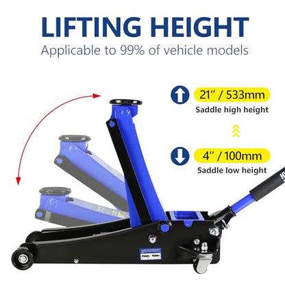 3.5 Ton Low Profile Floor Jack, Heavy Duty With Dual Pistons Quick Lift Pump, Steel Car Adjustable Height 4"-21", Hydraulic Trolley 7000 LBS Capacity, Blue - color: Blue - 3.5 Ton(Dual Pump), Lift 4"-21"