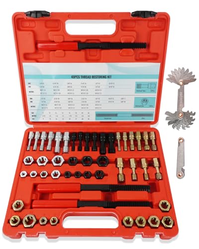 51PCS Thread Restorer Tool, Thread Repair Tool Kit, Thread Files | 22 Taps 24 Dies 3 Thread Files 2 Thread Gauges，Master Thread Rethreading Kit UNC UNF & Metric Thread Chaser Set - size: 51 Thread Repair Set