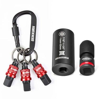 Geinxurn 5Pcs Socket Holder Keychain, 3/8" Drive Quick Release & Quick Change Socket Set Organizer with Square Drive Socket and Universal Socket for Lineman, Electricians, Construction Crews - style: B01K005-0308