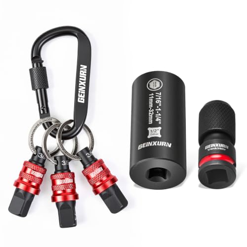 Geinxurn 5Pcs Socket Holder Keychain, 3/8" Drive Quick Release & Quick Change Socket Set Organizer with Square Drive Socket and Universal Socket for Lineman, Electricians, Construction Crews - style: B01K005-0308