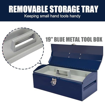 2pcS Portable Tool Box, 19in Metal Tool Box, 4 Non-Slip Foot Pads, Ideal for Trailer, Mechanic, DIY-ers, Car Toolbox, Workshops, Garages, Repair Shops,Blue - size: 2P-19in-Blue