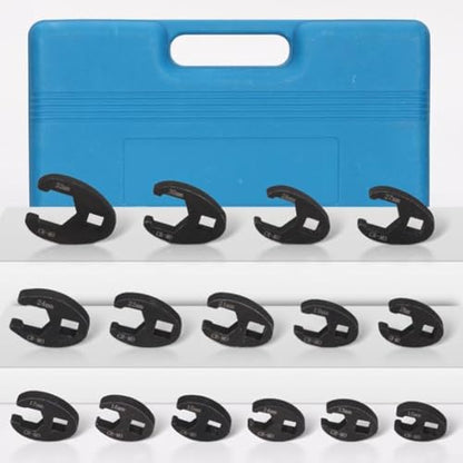 19 Pcs For Crowfoot Wrench Set 1/2 & 3/8 Inch Drive Sizes 8-32mm Flare Nut Wrench Open End Wrenches For Limited Space Automotive Repair Mechanic Tools