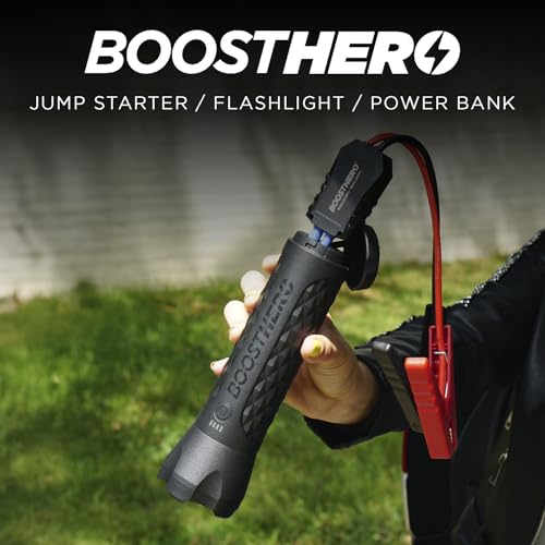 BoostHero Portable Car Battery Jump Starter, 6,000mAh Power Bank, LED Flashlight, with Smart Jumper Cables for up to 6.0L Gas/4.0L Diesel Engines (Black) - color: Black