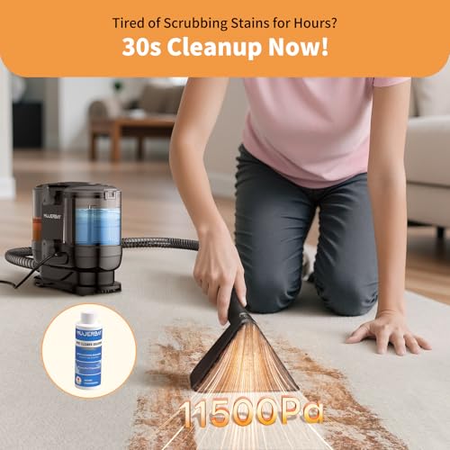 Miniboo Carpet Cleaner, Compact & Powerful Upholstery Cleaner Machine,Portable Spot with 360°Wheels, 1.3-inch Deep Stain Small Rug Cleaner for Car, Stairs, Couches. Black