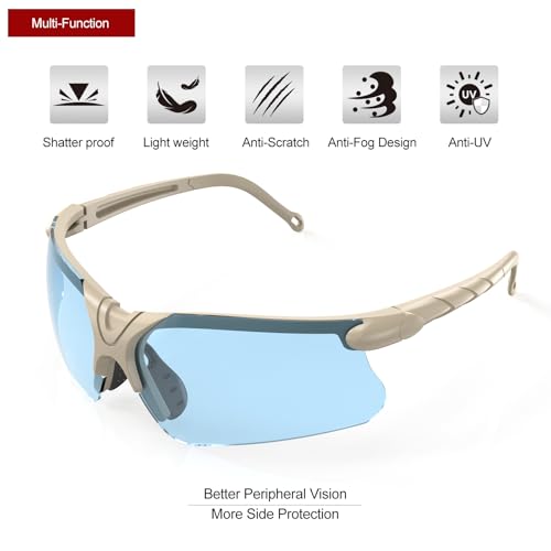 xaegistac Shooting Glasses with Case-Safety Glasses Anti Fog | Z87.1 Certificated Impact Resistance Safety Glasses for Hunting Shooting Sports - color: Blue Lens Khaki Fram
