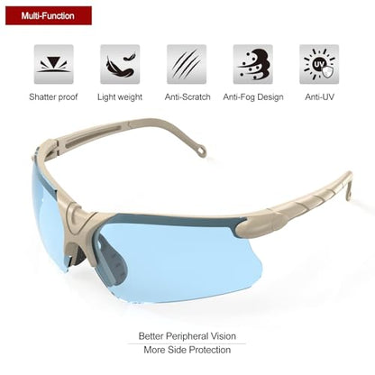 xaegistac Shooting Glasses with Case-Safety Glasses Anti Fog | Z87.1 Certificated Impact Resistance Safety Glasses for Hunting Shooting Sports - color: Blue Lens Khaki Fram