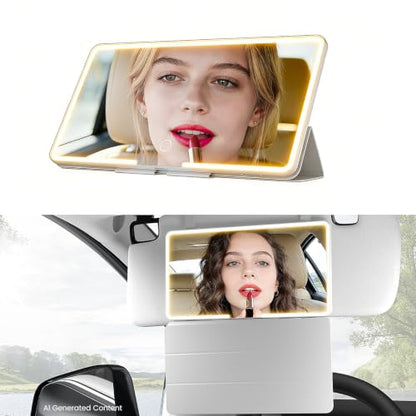 Upgraded Car Sun Visor Mirror Vanity as Gift for Women Men Makeup | Smart Sensor Switch, With protective Case, 3 LED Lighting Modes, 78 LED Beads, Rechargeable, Dimmable, 15-day Battery Life