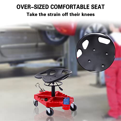 Shop Stool, 330 LBS Rolling Garage Stool, 19.6” to 25” Adjustable Height Mobile Rolling Gear Seat, Organized Tool Tray Garage Pneumatic Stool Mechanic Seat, 4" Casters with Two Brakes (B-9017)