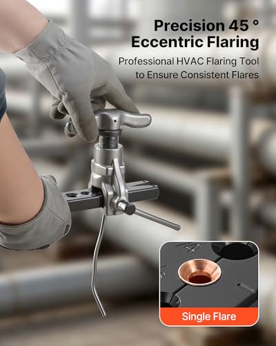 VEVOR Flaring Tool HVAC, 45° Eccentric Single Flaring Tool for 3/16" - 3/4" Copper Aluminum Tubes, Copper Pipe Flare Tool Kit for Refrigeration Air Conditioner Repair - Toolbox Included - size: SAE Sizes