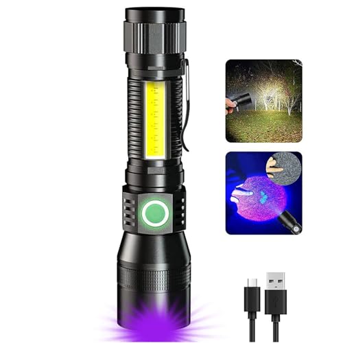 UV Flashlight Black Light, 3-in-1 Magnetic Flashlight Rechargeable, High Lumen Tactical LED Flashlight, 7 Modes Waterproof UV Light for Camping Emergencies Pet Urine Detection - color: 1pack flashlight