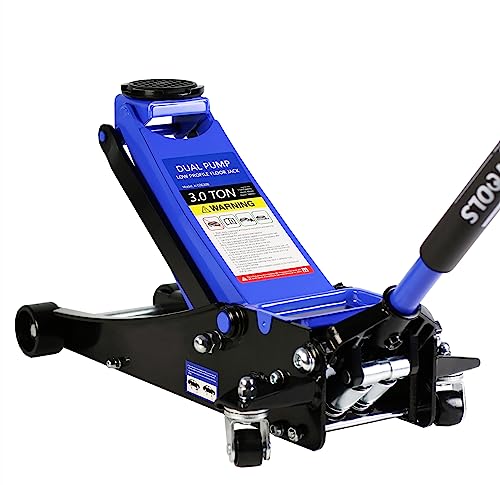 SSLine 3 Ton Floor Jack Automotive Hydraulic Car Jack Heavy Duty Steel Car Lift Service Jack Quick Rise for Tire Change, Low Profile Racing Floor Jack with Lifting Range 3.3"-19.7" 6600LB Capacity - color: Blue, size: 3 Ton Dual Pump, Lifting 3.3"-19.7"