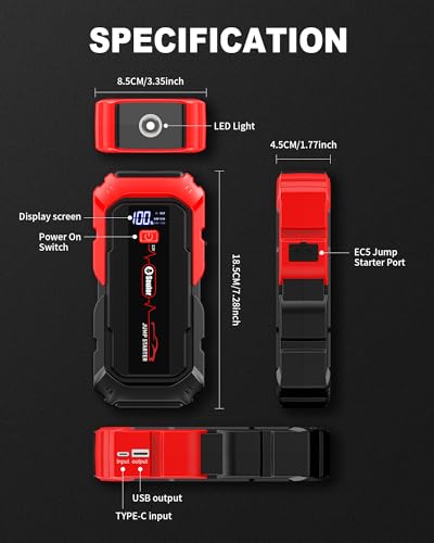 Jump Starter Battery Jumper Starter Portable Car Battery Jump Starter for Up tp All Gas & 12L Diesel, 12V 6000A Portable Jump Box with 3 Modes Flashlight and Jumper Cable | 12V Portable Car Battery Jumper Box With 3 Modes Flashlight And Jumper Cable - col
