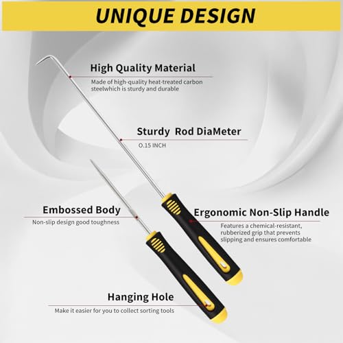 9PCS Hook and Pick Tool Set with Scraper- Automotive Pick Set | Automotive Pick Set with Metal Pick Tools & Ergonomic Grip, Mechanic Tool Set for Car Repair, O-Rings, Gaskets, Tight Spaces - color: yellow