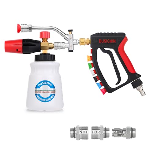 DUSICHIN Pressure Washer Gun Swivel Joint 4000 PSI Snow Foam Cannon Dual-Ended Shift Valve 7 Nozzles, Foam Lance Kit Dual Connector 7 Pressure Washer Tip holders 3/8“ Fitting M22-14 M22-15 DUS2913