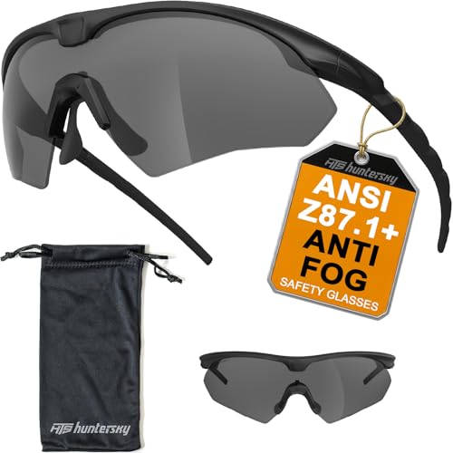 HTS HUNTERSKY S53 Anti Fog Tactical Shooting Range Safety Glasses ANSI Z87.1 Ballistic Eye Protection Hunting Airsoft Riding - color: S53 Black / Smoke