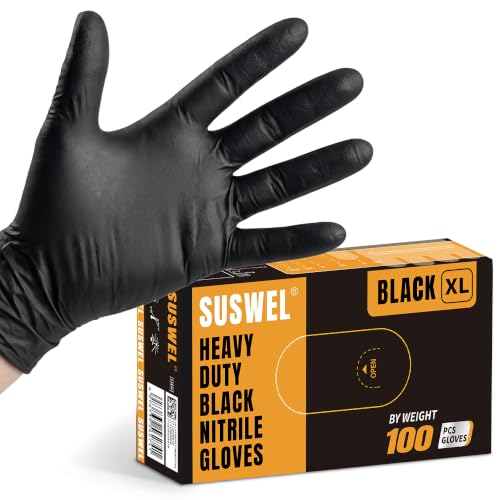 HEAVY DUTY 6 Mil Nitrile Gloves Disposable Latex Free Black Rubber Mechanic Tattoo Cleaning Cooking Gloves 1000PCs - color: Black-100, size: X-Large