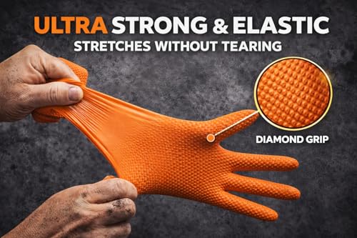 AroCare 8 Mil Orange Nitrile Gloves,3D Raised Diamond Texture-Latex & Powder Free-Industrial, Mechanic - size: Large, style: Box of 100
