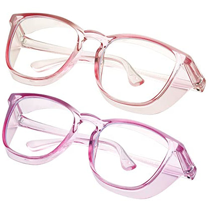 Safety glasses Goggles Nurses Protective Eyewear - Anti Fog Square Frame Stylish Clear Glasses for Women Men - color: B11-pink Purple